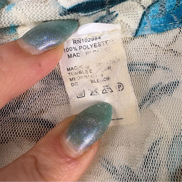 VTG Ivory Lace Floral Mesh Patterned Button-Up Shirt Sheer Layered Sz Medium - Picture 10 of 11